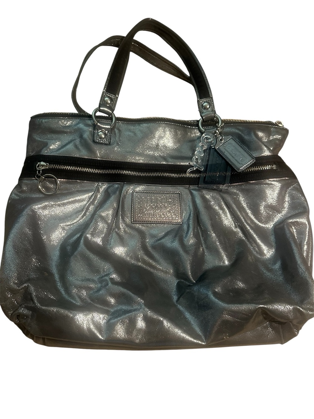 Coach Y2K metallic silver poppy shoulder bag